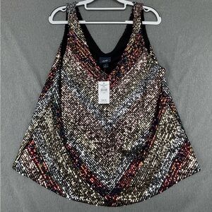 Daytrip Flowy Sequin Tank Top V Neck L Multicolor Party Holiday NWT